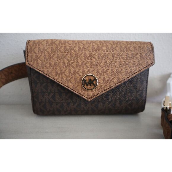 Michael Kors 556353C 235 Women Sz S/M Brown MK Logo Fanny Pack Waist Belt Bag - Picture 3 of 9